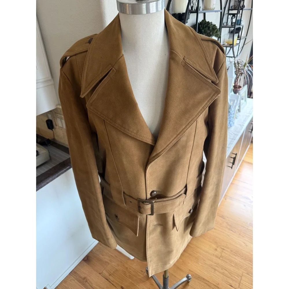 Europe Craft Import Mens SalikSuede Sherpa Lined Belted Pea Coat Size 42 Belgium
